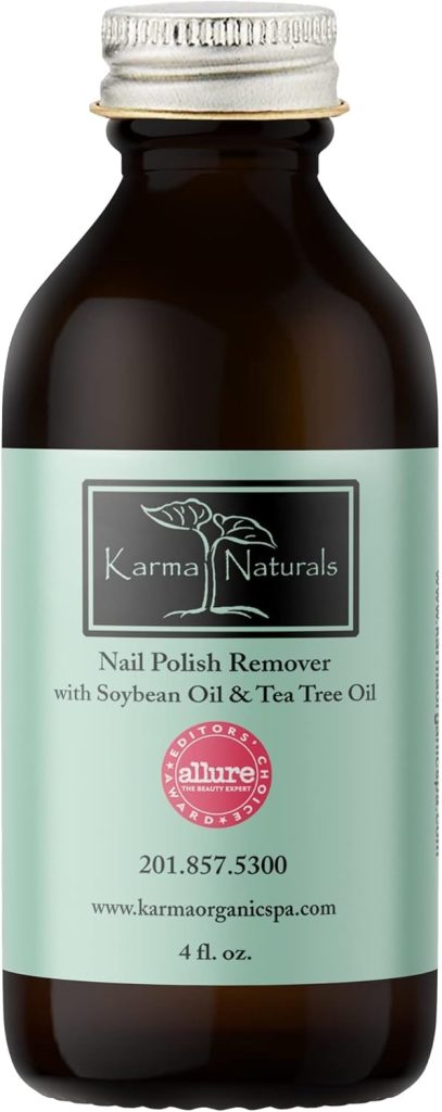 Karma Organic Nail Polish Remover with Soybean Oil and Tea Tree Oil- Non Toxic, Vegan, Cruelty Free, Acetone Free – Nails Strengthener for Fingernails – 4 fl. Oz.