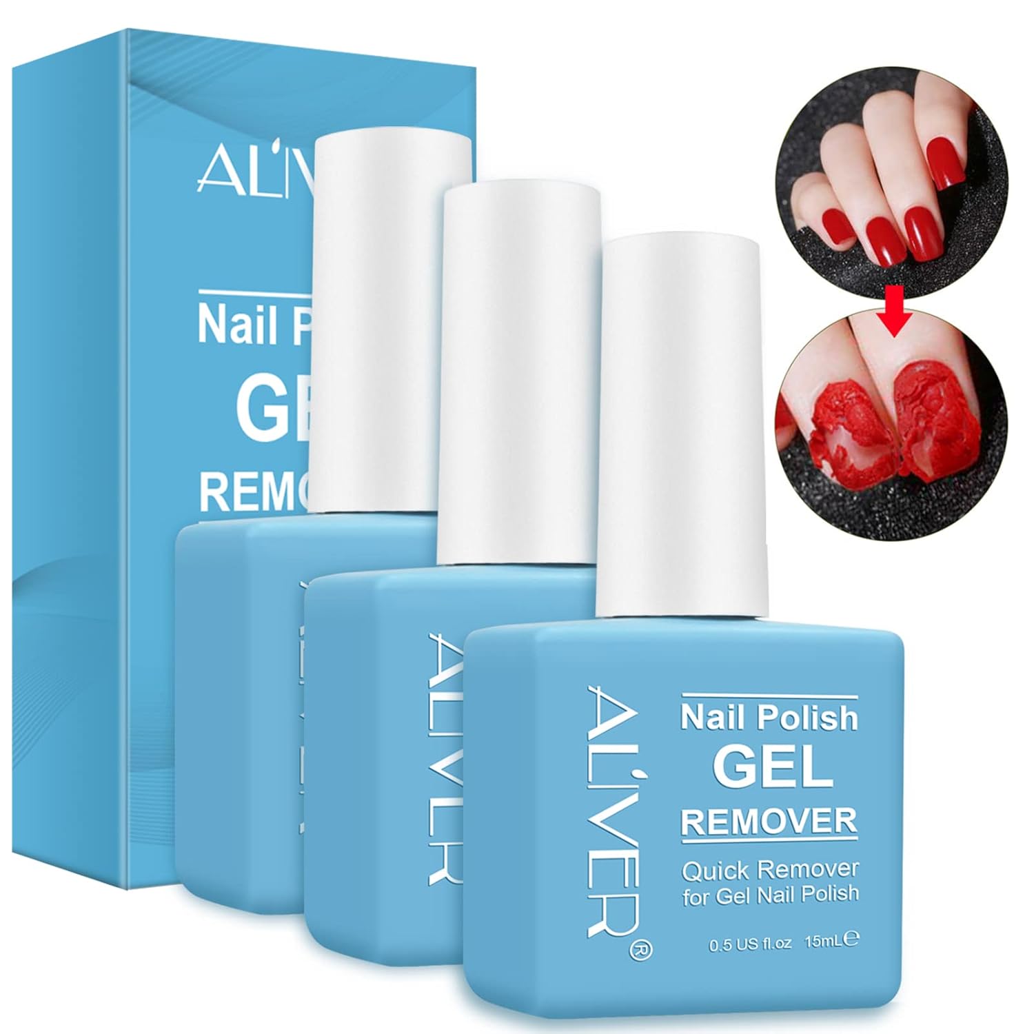 Tudiqe 3 Pack Gel Nail Polish Remover, Ultra-Powerful Professional Nail Polish Remover for Natural, Nail Polish Remover for Gel Nails, Soak-Off Gel Polish in 2-5 Minutes, blue, 1.5 Ounce
