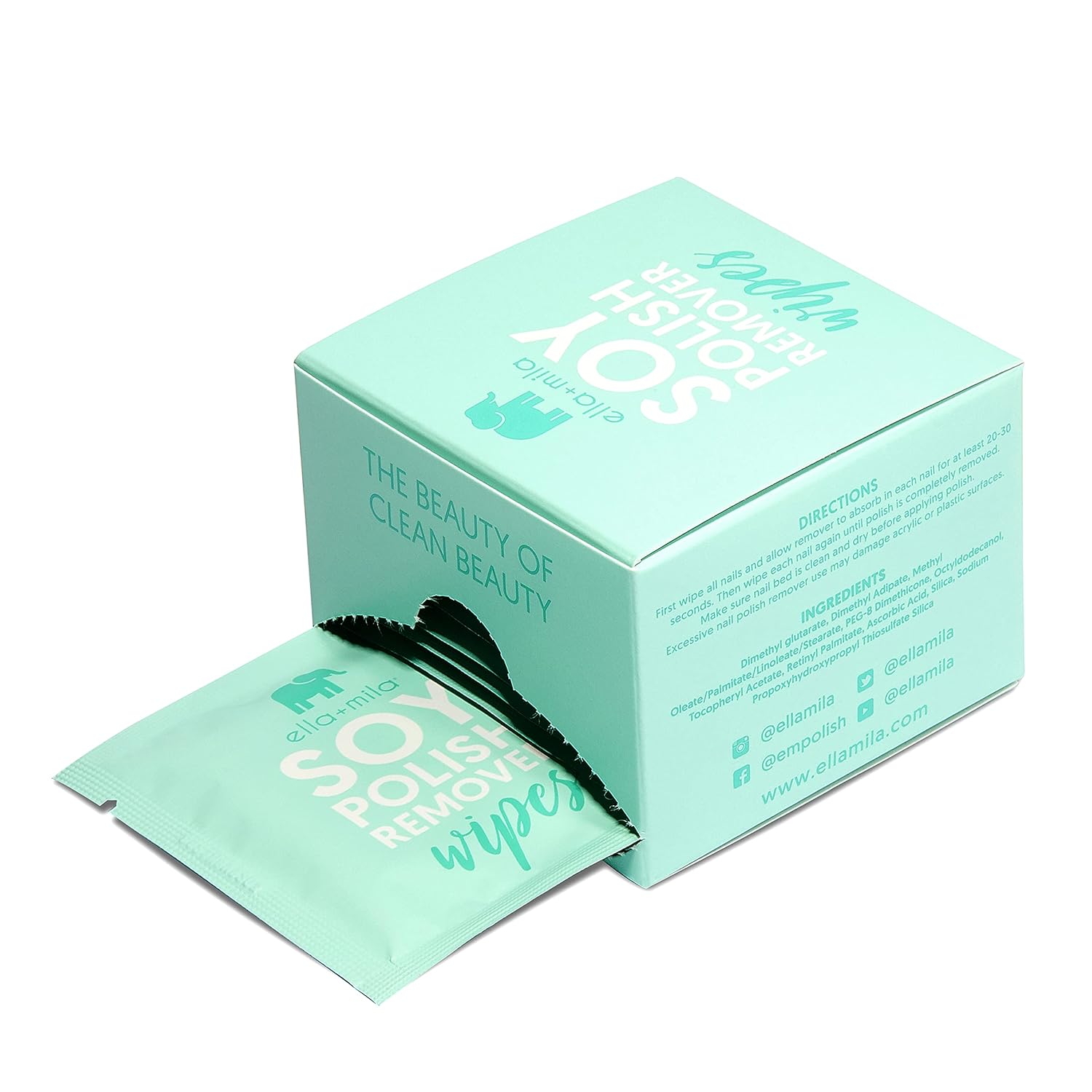 ella+mila Soy Nail Polish Remover Wipes Non-Acetone Lint Free Nail Wipes – Non-Toxic Fingernail Polish Remover – Unscented & Enriched with Vitamins A,C & E (12 Pack)